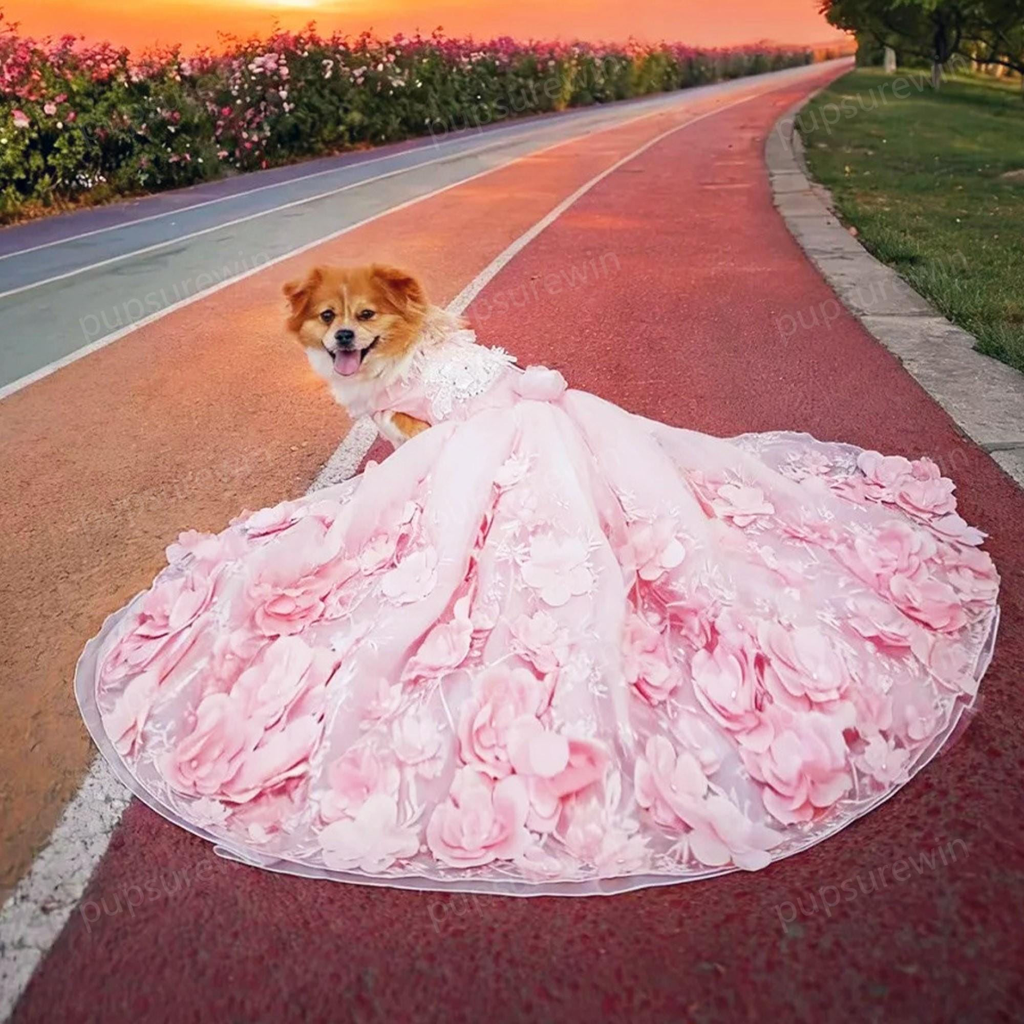pink dog wedding dress QBLEEV Dog wedding Dress for Bride Formal Pink Wedding Skirt with flounces  and Veil for Small and Medium Dogs and Cats-S
