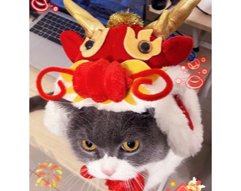 New Year Cat Costume Dancing Dragon Dress Up, Dragon Auspicious Hat for Cats and Dogs Chinese Spring Festival Party, Lunar New Year Pet Gift