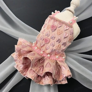 Custom Pet Wedding Dress, 3D Raised Heart Embossed Pink Ruffled Dress Flower Girl Costume Birthday Outfit for Cats & Dogs,Summer Pet Clothes
