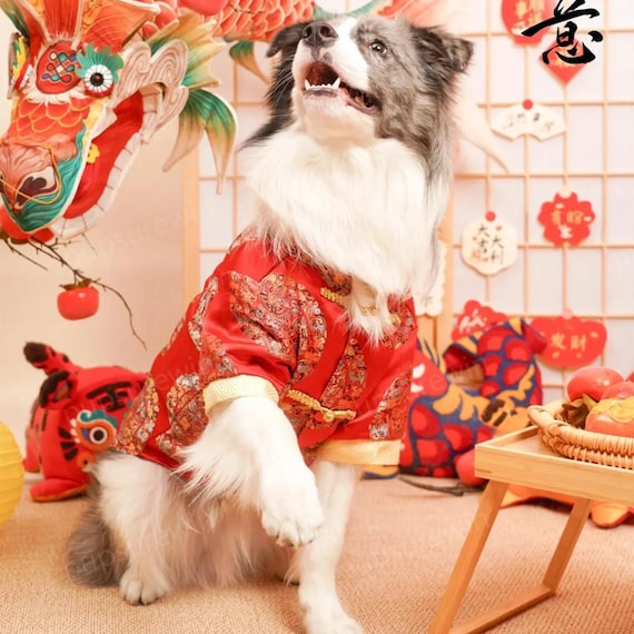dog new years dress Large Dog New Year Outfit Dog Tang Suit, Chinese Spring Festival Costume  Red Coat for Golden Retriever Labrador Husky Samoyed Poodle Shiba