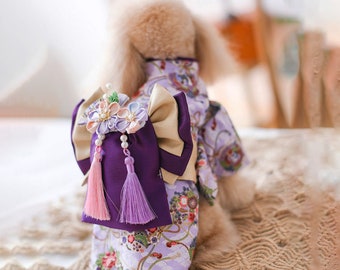 Japanese Kimono for Dogs, Dog Kimono, Cat Kimono, Pet Flower Kimono with Large Bow, Cat Dog Halloween Costume, Pet Yukata Pet Clothes Custom