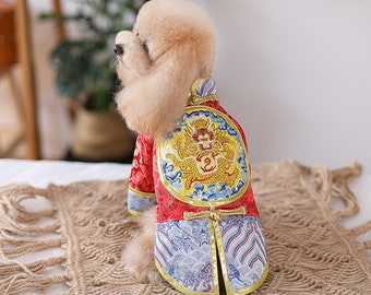 Cat Dog New Year Costume Pet Oriental Tang Suit Chinese Emperor Imperial Robe Halloween Outfit Spring Festival Clothes Boy Puppy Kitten