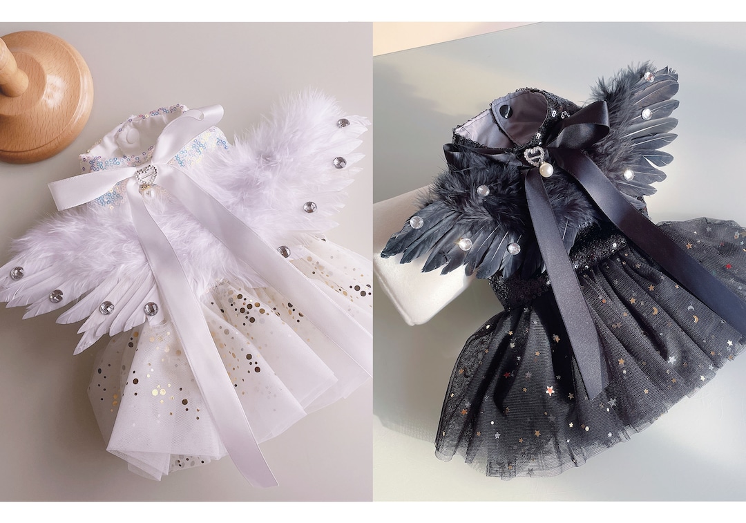 Dog Angel Costume Halloween, Black Wing Angel Costume for Cats Dogs