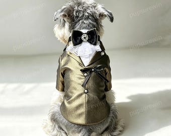 Traje de etiqueta personalizado dorado con purpurina para mascotas, traje formal de caballero para perros y gatos pequeños, medianos y grandes.