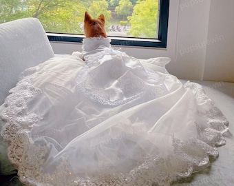 カスタムサイズの犬用ウェディングドレス ロングトレーンガウン、花嫁