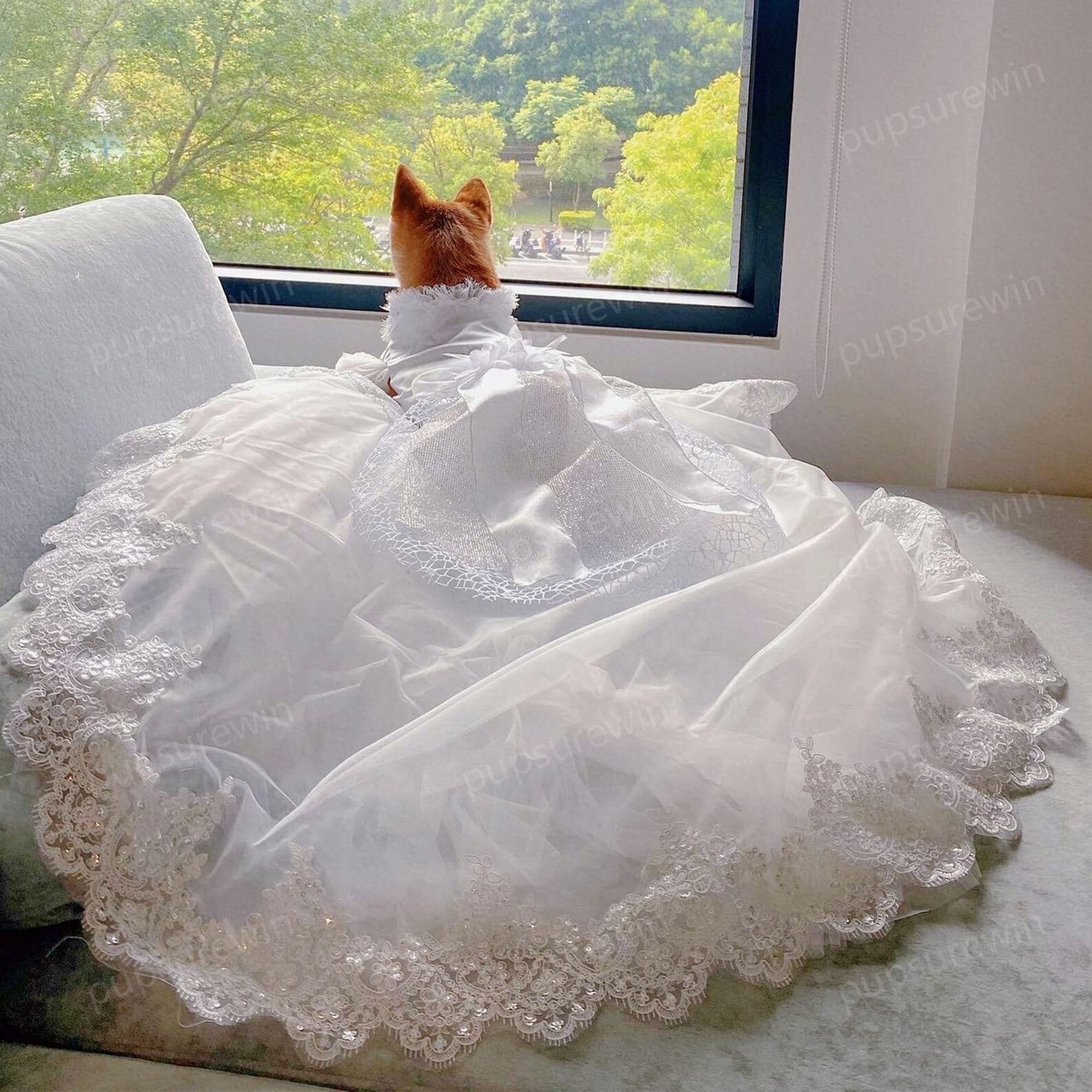 カスタムサイズの犬用ウェディングドレス ロングトレーンガウン、花嫁