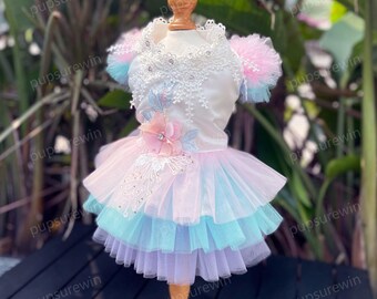 犬用ウェディングサマードレス カスタムサイズ、大型犬と猫用フラワー