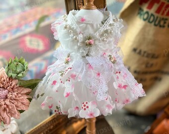 猫用フラワードレス 桜ピンク 花柄ファンシーチュチュドレス 猫と犬用