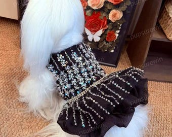Vestido de lujo para perros con lentejuelas y cuentas, vestido de gala brillante para cumpleaños y bodas de mascotas, talla personalizada.