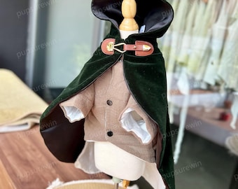 Halloween Fantasy Hunter Pet Costume, Medieval Hooded Cloak, Custom Hobbit-style Outfit for Dog Cat