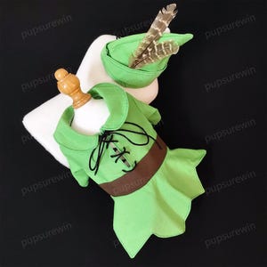 Dog Halloween Costume Inspired from Peter Pan, Elf Outfit Cosplay Party, Green Suit with Cone-shaped Hat, Dog Birthday Outfit Pet Clothes