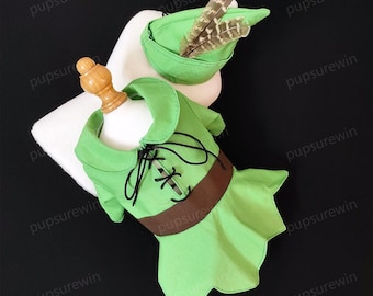Woodland Leaf Elf Dog Halloween Costume, Wilderness Adventurer Pet Cosplay Outfit, Custom Size Green Suit with Cone-shaped Hat