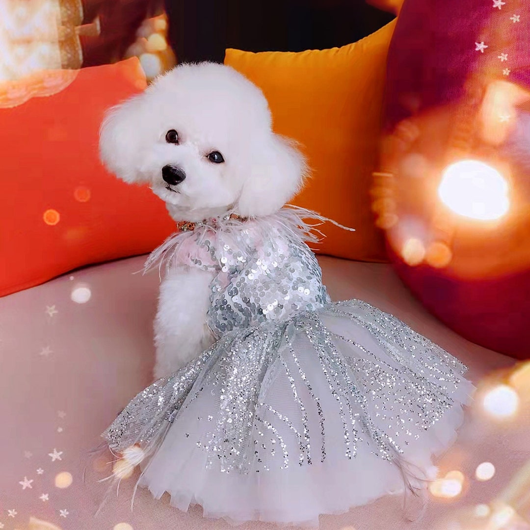 Silver Gray Ombre Sparkling Dog Dress, Dog Disco Party Quinceanera