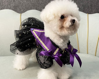 Chat Chien Sorcière Costume Halloween, Pet Witch Uniforme, Pet Cosplay Twilight Gothic Outfit, Chaton Puppy Magician Dress Wizard Vampire Uniform