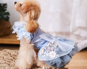 Chien fleur robe bleu, chat chien robe de mariée, chat chien anniversaire Quinceanera tenue, chien princesse Costume robe de soirée, vêtements pour animaux de compagnie personnalisé