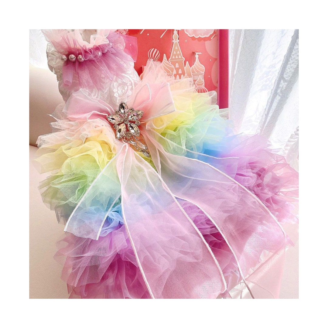 Rainbow Ombre Long Trail Dress Dog Birthday Quinceanera Prom Etsy