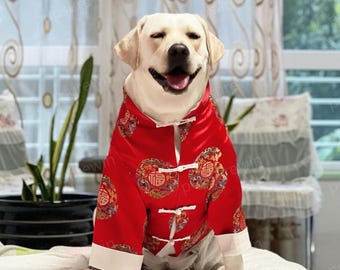 Large Dog New Year Outfit Chinese Spring Festival Costume Tang Suit,Custom Red Coat for Golden Retriever Labrador Husky Samoyed Poodle Shiba