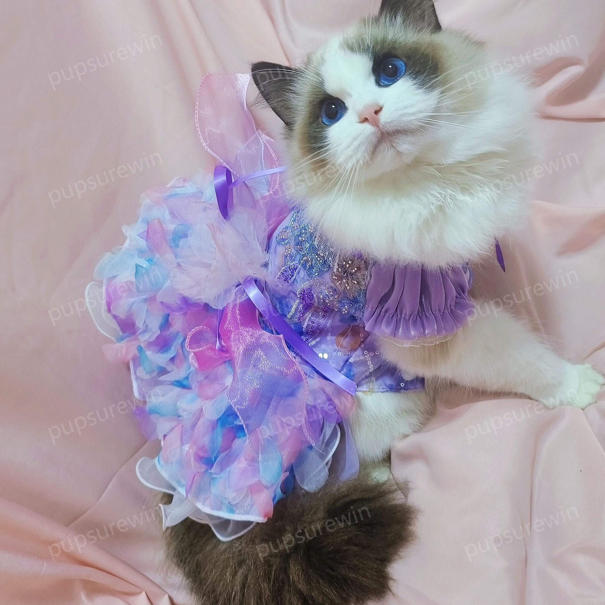 bridesmaid dresses for cats Cat Flower Dress Sakura Pink, Floral Fancy Tutu Dress for Cats and Dogs, Wedding Birthday Cat Princess Costume Pets Clothes Custom Size