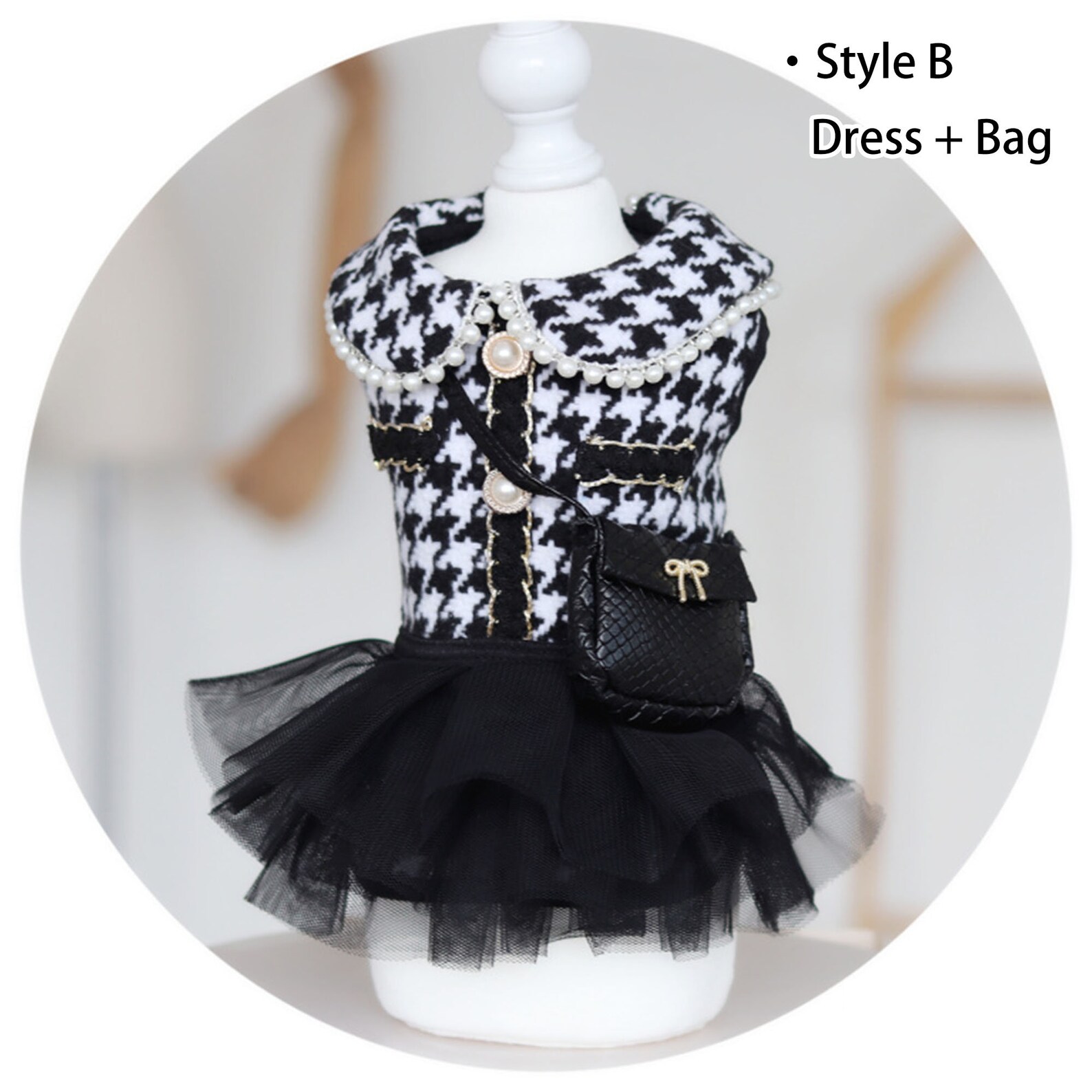 Houndstooth Tweed Dog Dress Coco Princess Costume Pet Gown Etsy