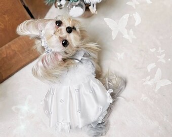 Summer Dog Dress, White Cami Tutu Dress, Cat Dog Birthday Quinceanera Outfit, Dog Wedding Party Gown, Dog Princess Costume Pet Clothes