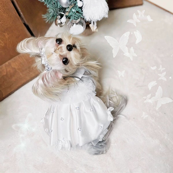 Summer Dog Dress, White Cami Tutu Dress, Cat Dog Birthday Quinceanera Outfit, Dog Wedding Party Gown, Dog Princess Costume Pet Clothes