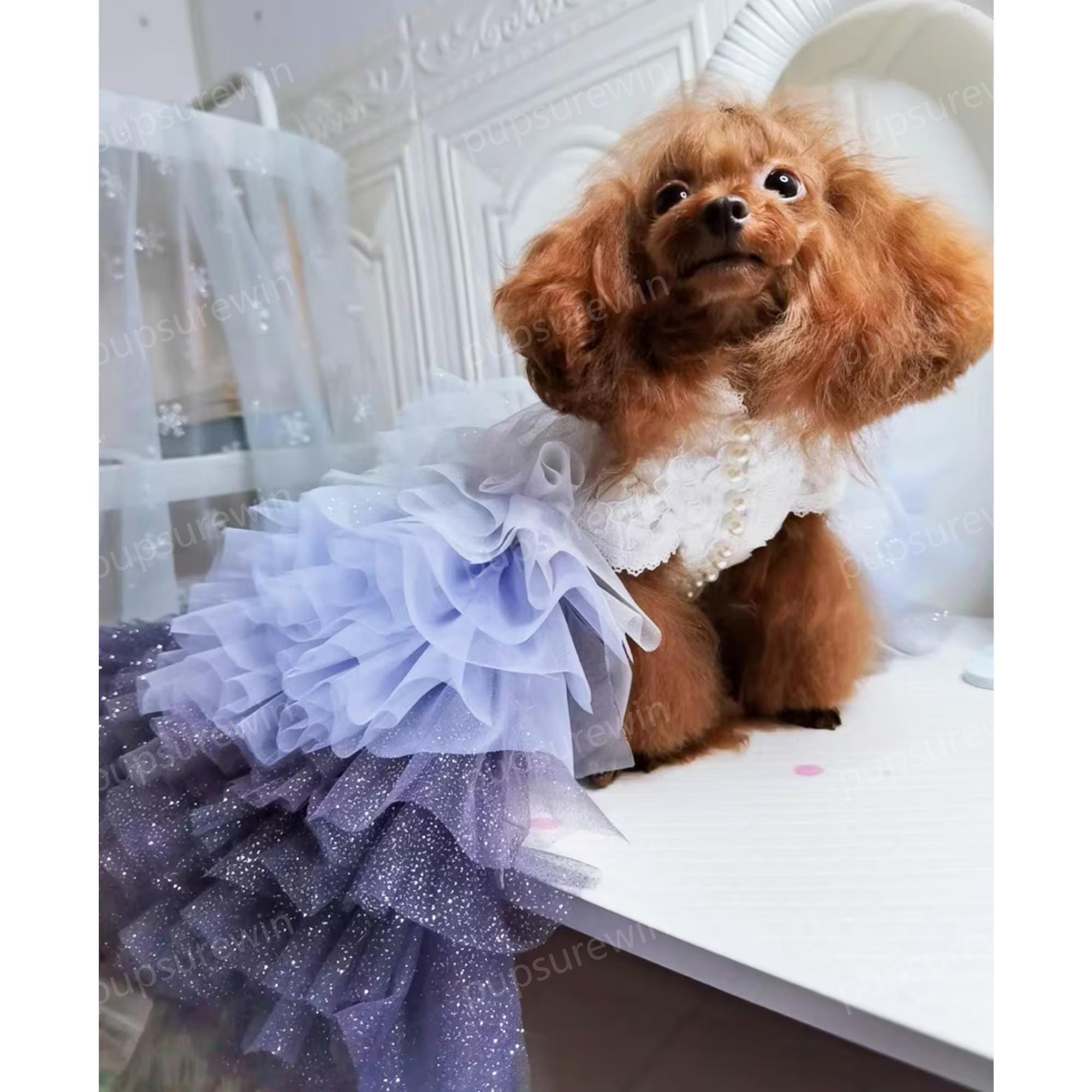 Custom Dog Wedding Dress Long Train Gown, Sparkly Purple Long