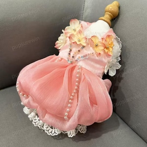 Wedding Dog Dress Peachy Pink, Dog Flower Girl Dress, Flower Fairy Costume for Large Dogs and Cats, Birthday Dog Dress, Custom Pets Clothes
