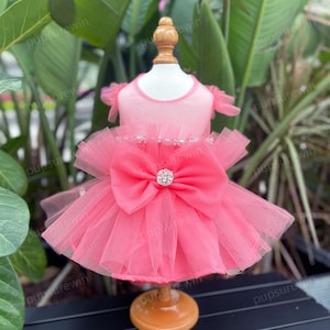 Dog Wedding Dress Custom Size, Summer Pink Tulle Dress for Large Dogs and Cats, Puppy Birthday Outfit Princess Costume, Custom Pet Clothes
