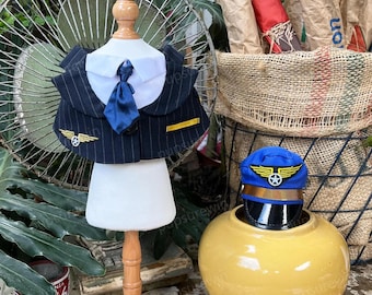 Pilot Dog Costume Halloween Dress Up, Navy Blue Bandana Bib for Large Dogs and Cats, Air Captain Air Force Flight Attendant Pets Clothes