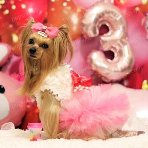 Dog Wedding Dress Custom Size, Pink Bow Tulle Dress for Large Dogs and Cats, Puppy Birthday Party Outfit Princess Costume Summer Pet Clothes