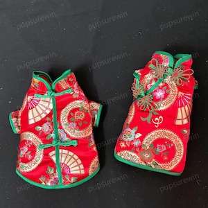 Chinese New Year Dog Costume Couple Matching Outfits, Red Cheongsam and Tang Suit for Large Dogs and Cats, Spring Festival Pets Clothes