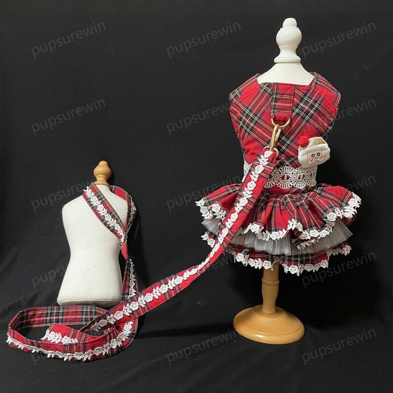 Hundsele Tutuklänning, skotsk tartan röd seleklänning för hund, katthund julkostym, skotsk paraduniform Halloween husdjurskläder bild 2