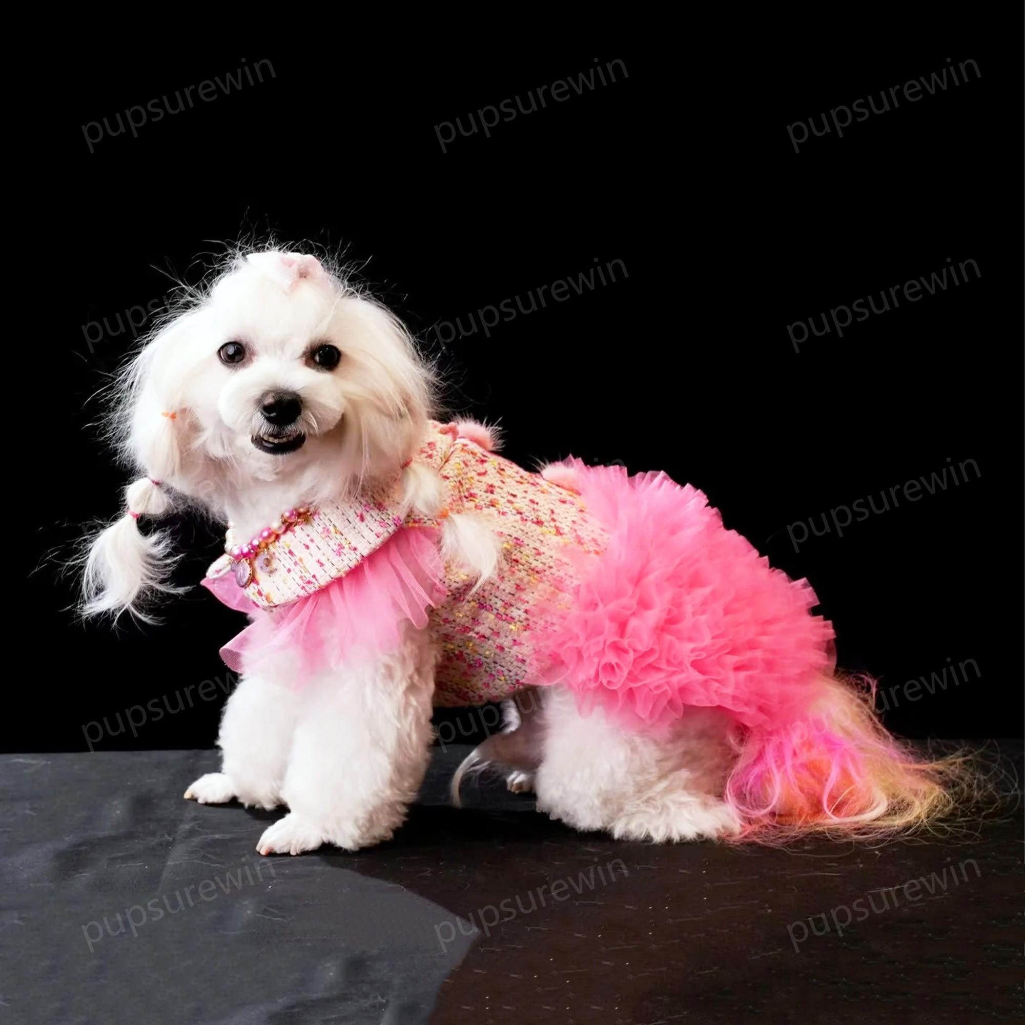 Custom Pink Tweed Dog Dress, Luxury Pet Wedding Costume Sweet Pink