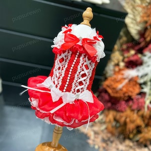 Dog Birthday Dress Red Tweed Dress, Sweetie Ballet Princess Costume for Large Dogs and Cats, Wedding Dog Dress Luxury, Custom Pets Clothes