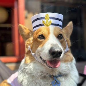 Halloween Sailor Dog Costume, Nautical Captain Hat & Striped Vest for Dogs and Cats, Navy Uniform Pet Costume, Halloween Gift for Dog Mom