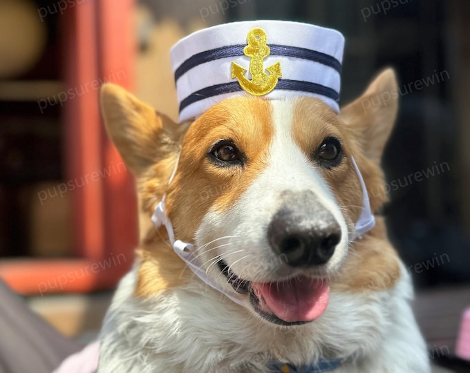 Halloween Sailor Dog Costume, Nautical Captain Hat & Striped Vest for Dogs and Cats, Navy Uniform Pet Costume, Halloween Gift for Dog Mom