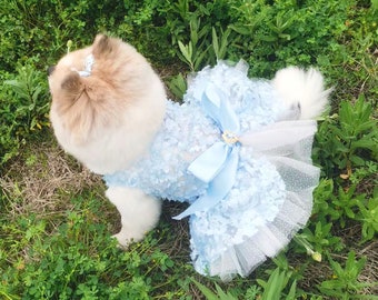 Taille personnalisée, robe de mariée pour chien, robe en tulle à fleurs bleues pour grands chiens et chats, tenue d'anniversaire de chiot, costume de princesse, vêtements d'été pour animaux de compagnie