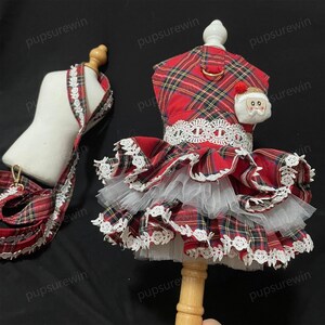Hundsele Tutuklänning, skotsk tartan röd seleklänning för hund, katthund julkostym, skotsk paraduniform Halloween husdjurskläder bild 7