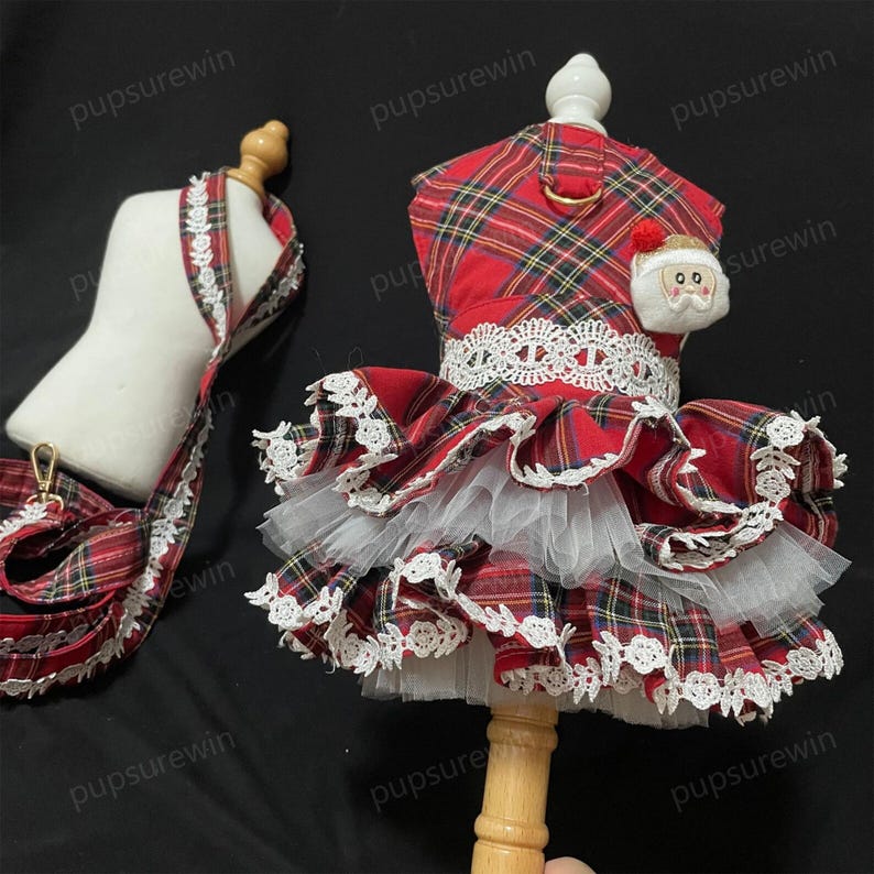 Hundsele Tutuklänning, skotsk tartan röd seleklänning för hund, katthund julkostym, skotsk paraduniform Halloween husdjurskläder bild 7