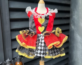 Halloween Red Queen Costume for Dogs and Cats, Playing Card Royal Pet Dress, Custom Size for Small Medium Large Dogs & Cats, Cosplay Outfit