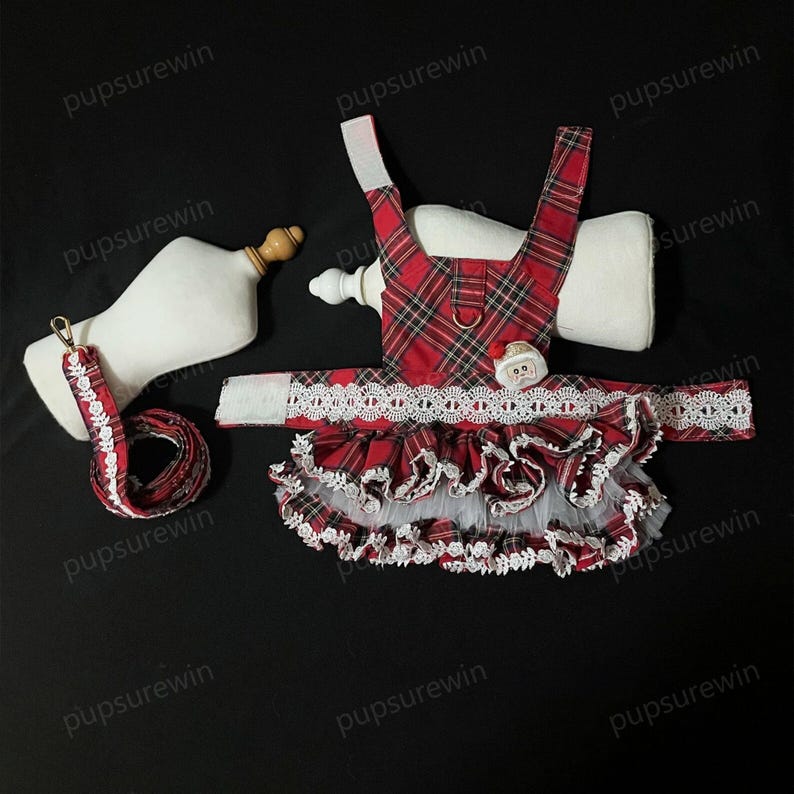 Hundsele Tutuklänning, skotsk tartan röd seleklänning för hund, katthund julkostym, skotsk paraduniform Halloween husdjurskläder bild 4