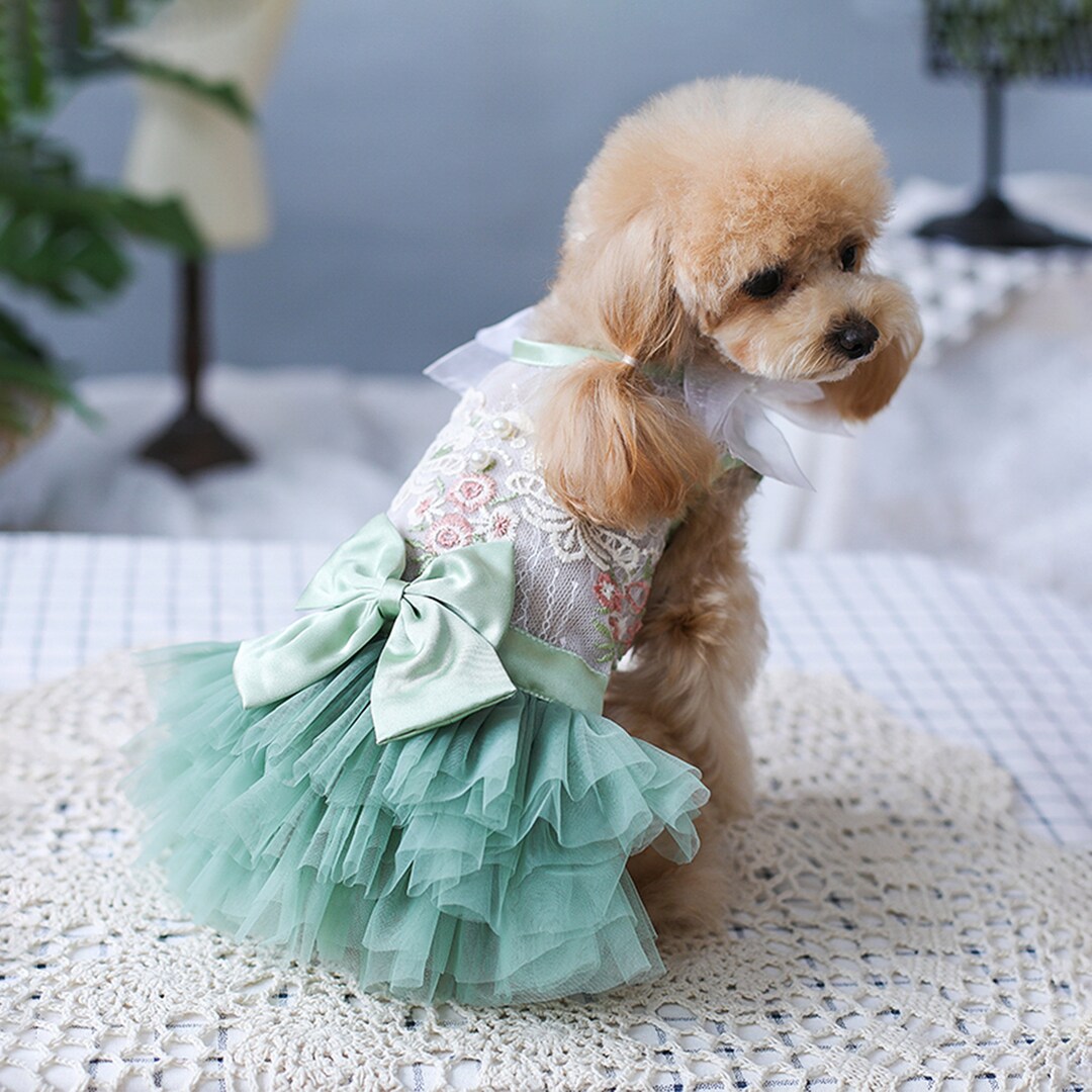 Floral Dog Dresses for Girl Small Medium Dogs Cats Summer Cute Flowers Lace Puppy Princess Skirt Wedding Birthday Party Pet Clothes, Pink