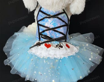 Halloween Alice Pet Costume,maid Dog Costume,sky Blue Sequin Puffy