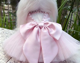 Custom Dog Wedding Dress Summer, Pink Satin Open-back Gown with Big Bow, Birthday Pageant Pet Outfit for Cats & Small Medium Large Dogs