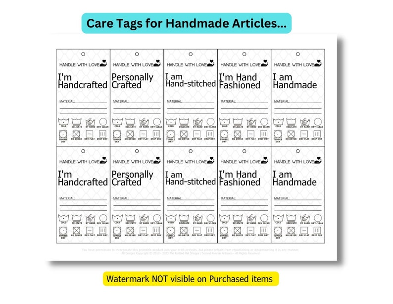 Digital Download Five Printable Laundry Care Cards PDF PNG - Etsy
