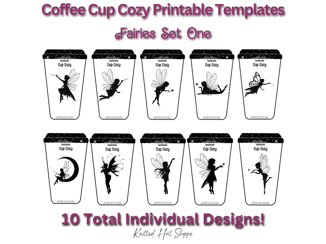 Fairies Printable Coffee Cup Cozy Card Templates, 10 Designs, Great ...