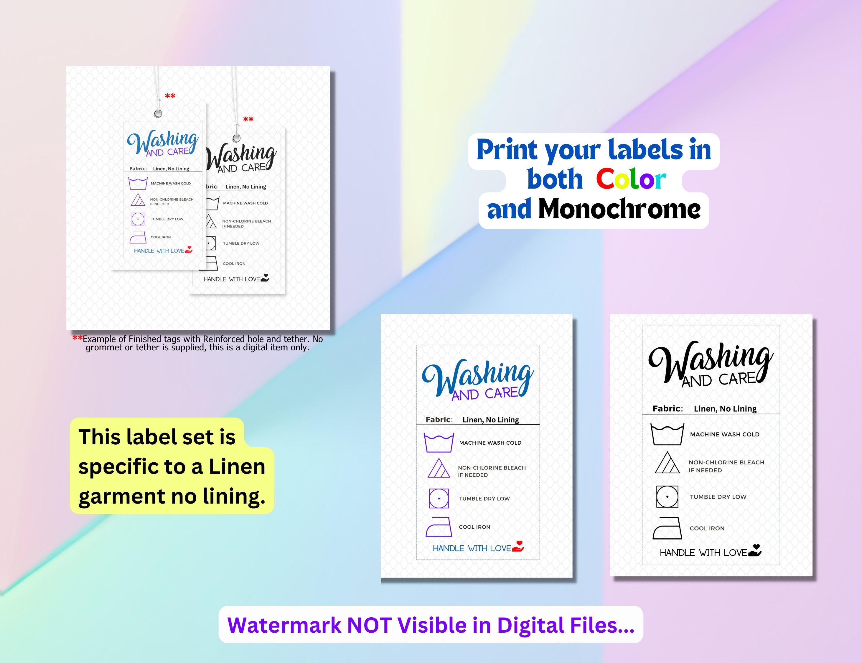 Digital Download, Printable Laundry Care Card PDF, PNG Formats - Etsy
