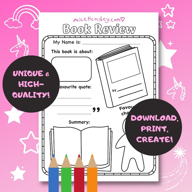 Book Review Kids Printable Sheet, Kids Activity Sheet, Kids Book Review