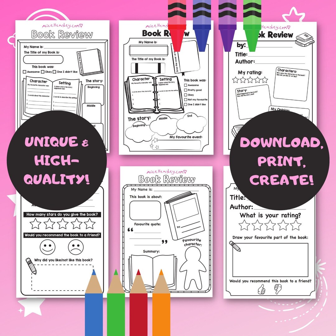Book Review Kids Printable Sheet Bundle, Kids Activity Sheet, Kids Book