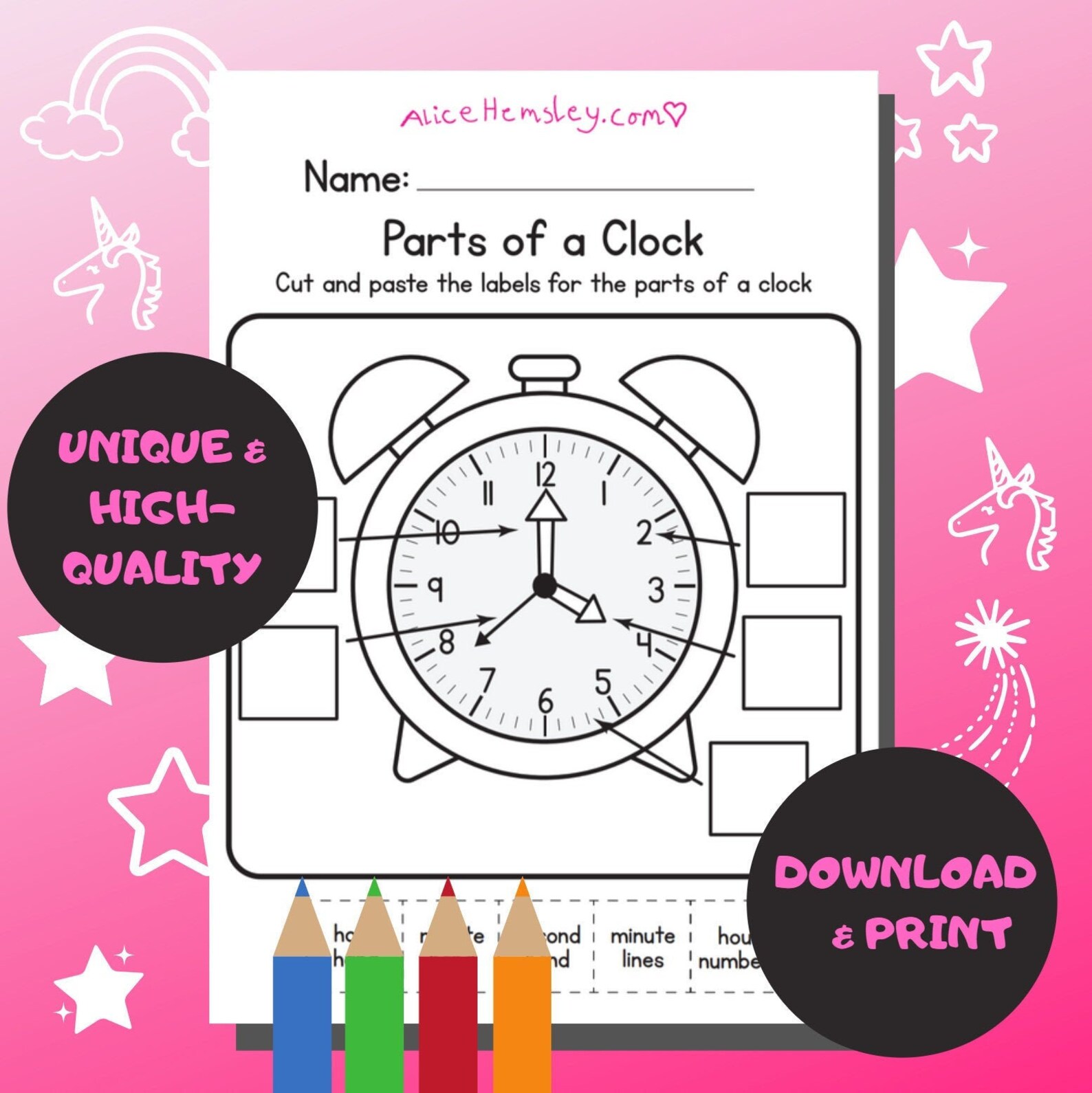 Parts Of A Clock Kids Printable Sheet Kids Activity Sheet Etsy